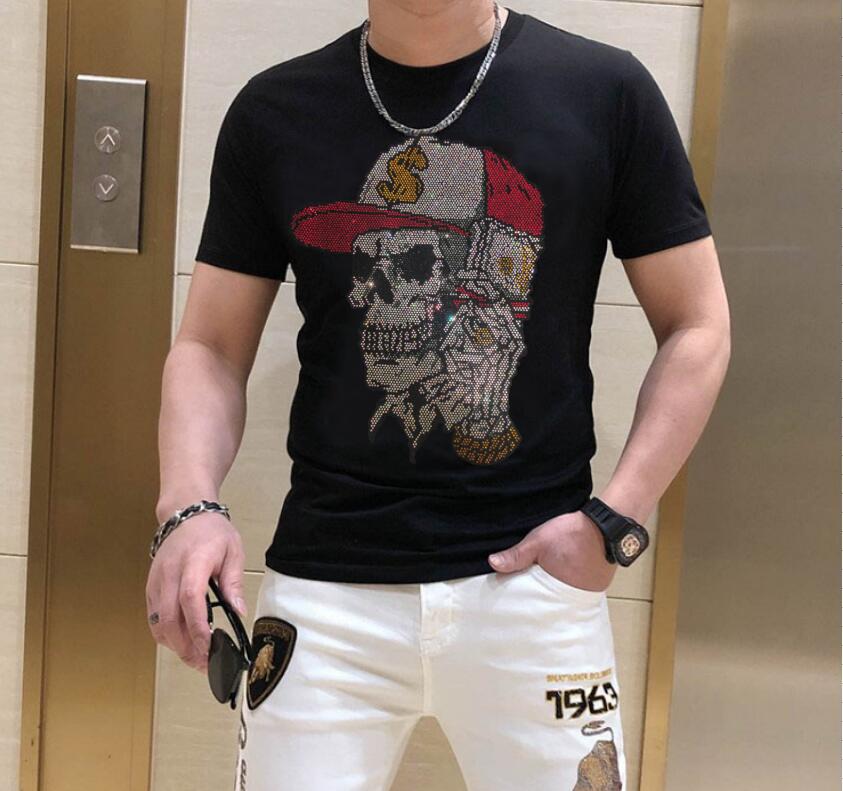 抖音服装供应商休闲不连帽T恤不连帽短袖修身型无领烫钻时尚短袖