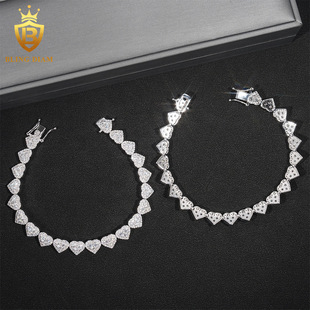 New 8mmS925 Silver Set Moissanite Heart-shaped Cuban Chain Necklace Bracelet Wholesale AliExpress Europe and America Hot Sale