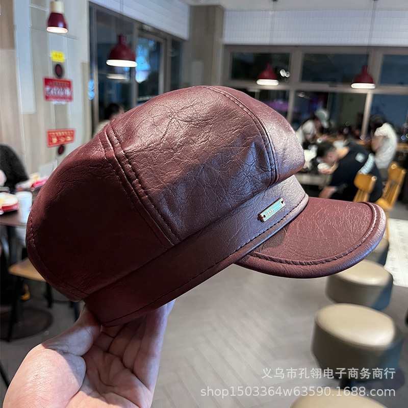 复古英伦复古pu革八角帽子女秋冬新款百搭气质报童帽显脸小画家帽|undefined