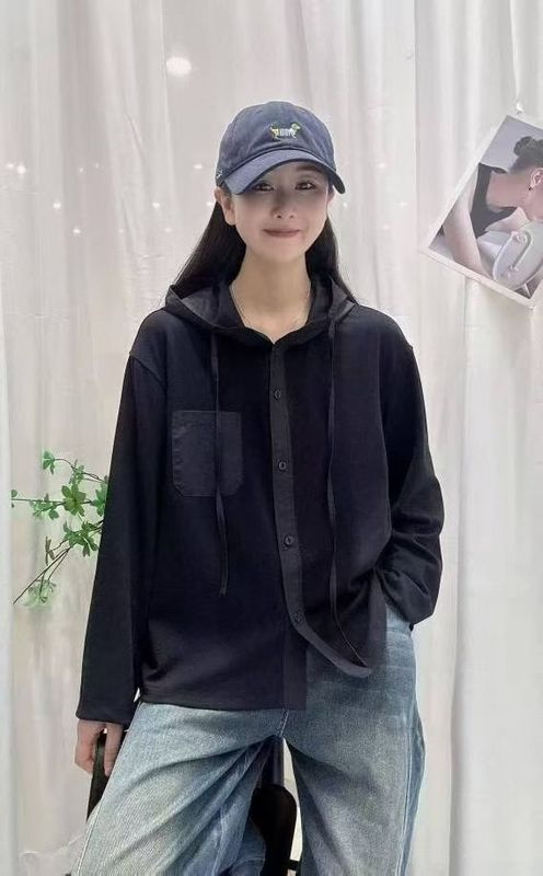 休闲百搭纯色连帽长袖开衫t恤女 2025秋季新款宽松大码衬衣衬衫|undefined