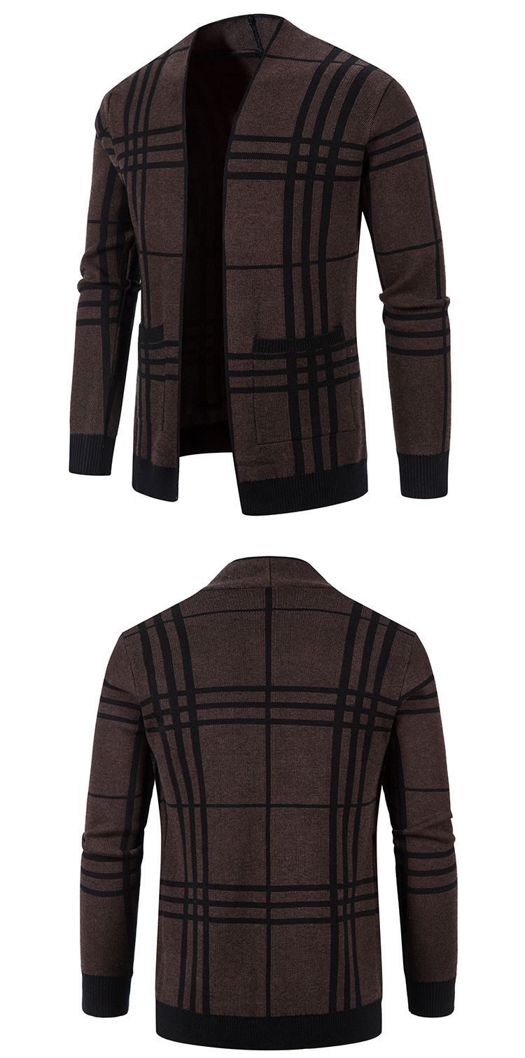 Men's youth plaid jacquard sweater jacket knitted cardigan men's_voghion.com