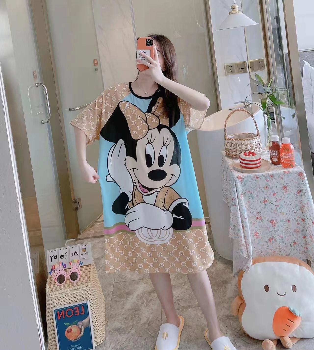 Una variedad de 2023 verano Comercio exterior falda cultural de manga corta suelta grasa más tamaño camisón de dibujos animados ropa para el hogar ventas directas de la fábrica