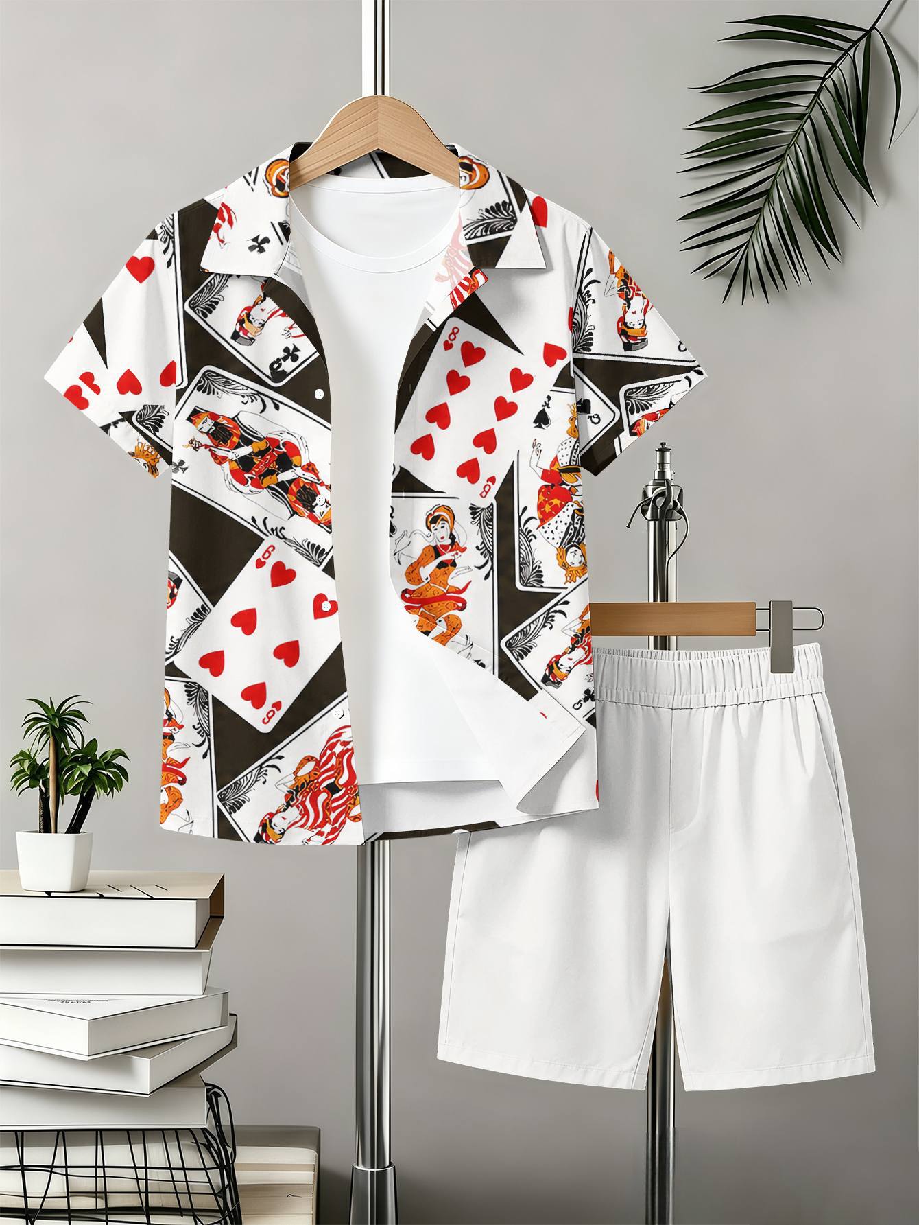Boys Retro 3d Print Collared Shirt And Shorts Summer Set_voghion.com