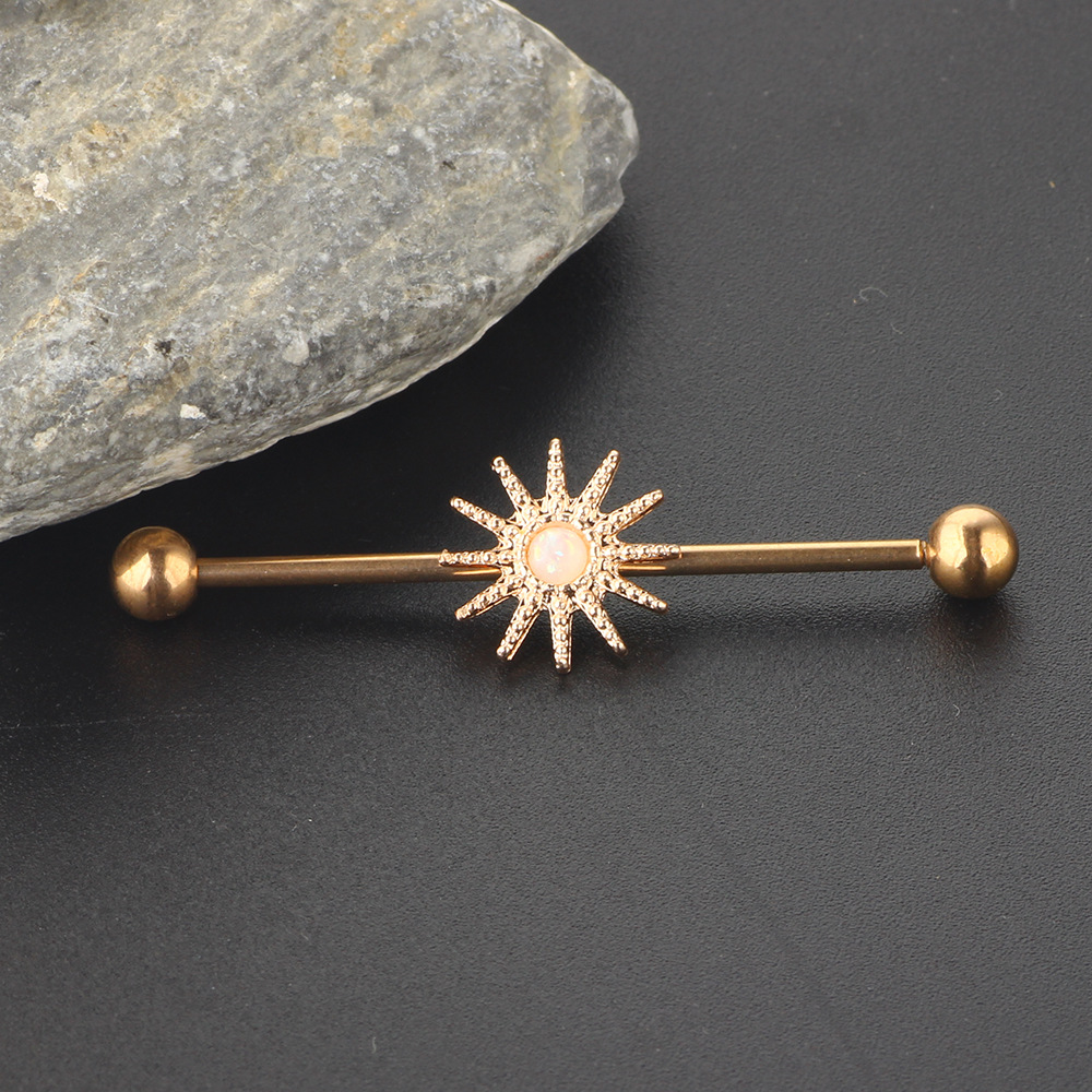 18K Gold Plated Industrial Barbell Star Moon Geometric Cartilage Earring Stainless Steel Body Jewelry detail image 7