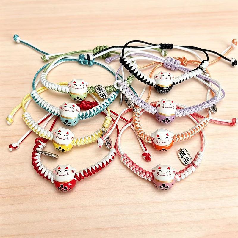 Ceramic Lucky Cat Bracelet, Hand-Woven, New Cross-Border Style, Cute Cat, Adjustable, for Students, Best Friends, Couples, Two-Color Bracelet Ceramic Lucky Cat Bracelet, Hand-Woven, New Cross-Border Style, Cute Cat, Adjustable, for Students, Best Friends, Couples, Two-Color Bracelet