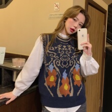 针织衫马甲女秋冬外穿毛衣背心韩系新款无袖套头马夹坎肩上衣提花