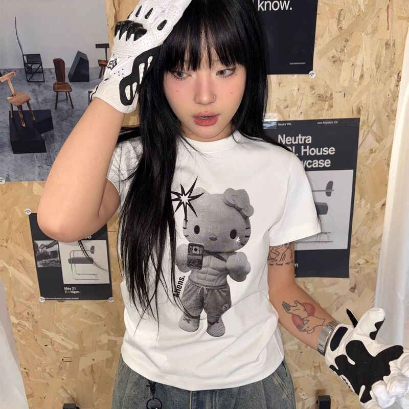 夏季新款hellokitty正肩短袖t恤女设计感小众多巴胺甜辣妹y2k上衣|undefined