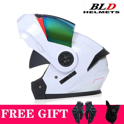 Motosiklet kaskı (dəbilqə) — Helmets, Dual-Lens Flip-Up Helmets, Riding - white-flower-color-lenses-comes-with-mask-gloves-s55-56