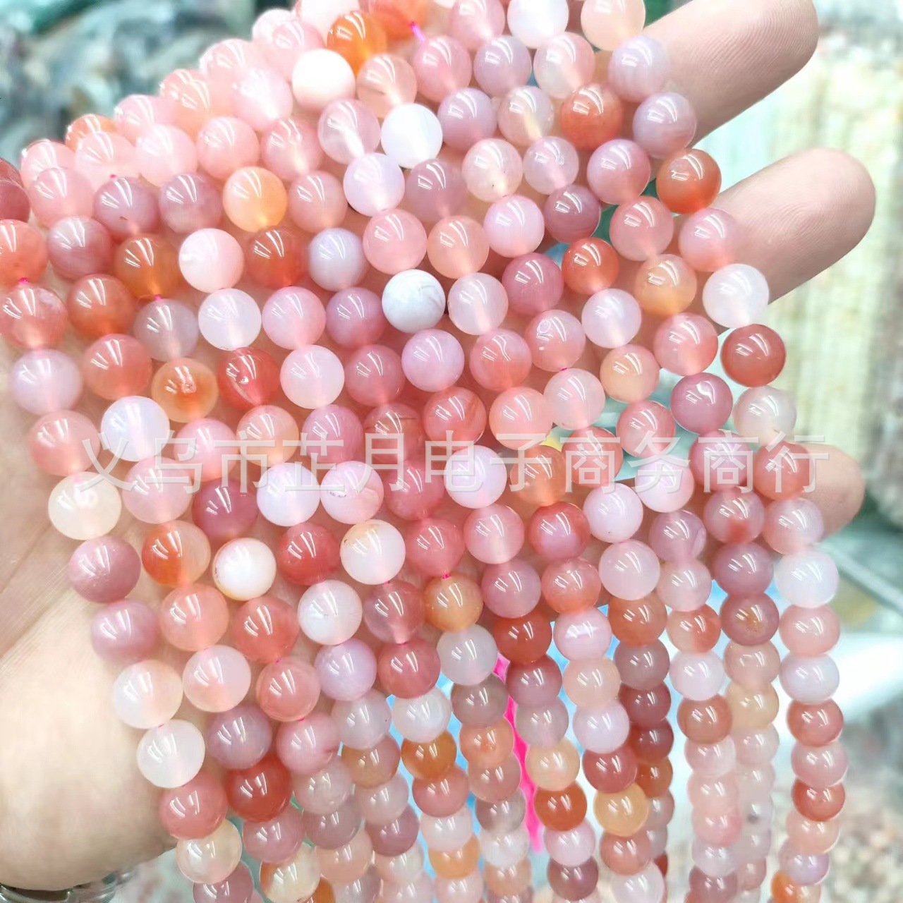工廠直銷 緋紅鹽源瑪瑙圓珠漸變粉色瑪瑙散珠diy手鍊飾品配件批發