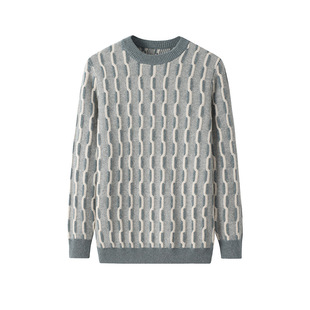 100 Pure Cashmere Cashmere Pullover Men's Autumn and Winter Round Neck Contrasting Color Thickeneded Knitwear Loose Knitwear Fashion New Product