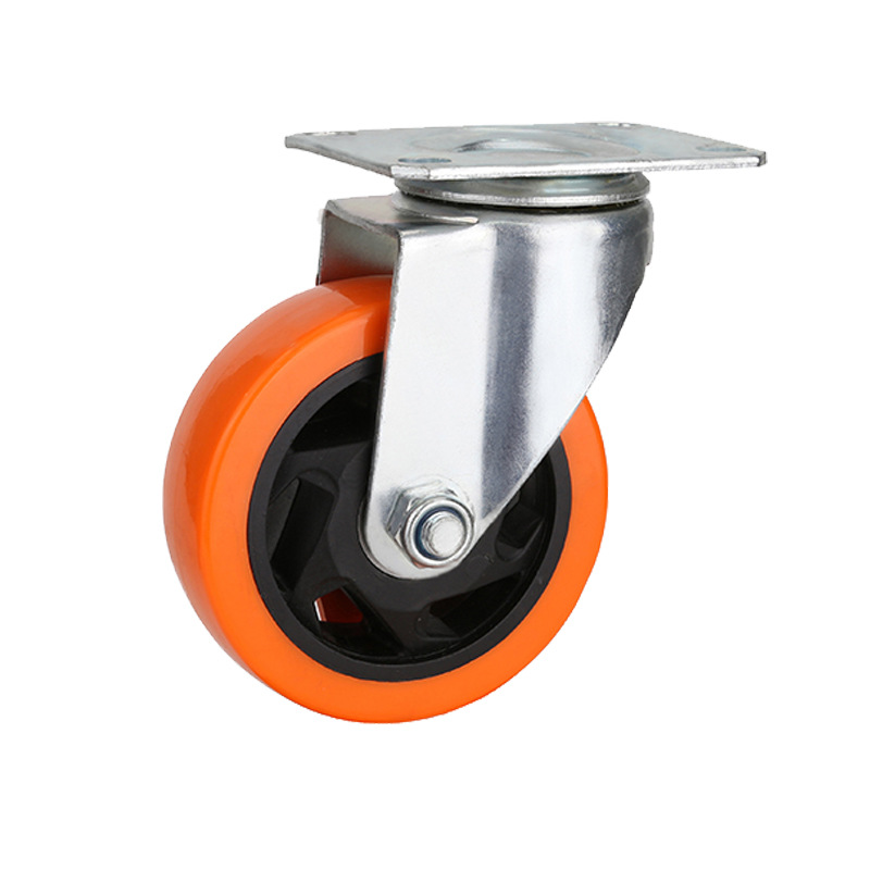 Rueda mediana de PVC naranja Rueda universal de equipos mecánicos de carro de 5 pulgadas de 3 pulgadas y 4 pulgadas con ruedas de freno al por mayor de fábrica