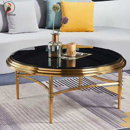 高端简约现代岩板圆形储物双层茶几北欧轻奢精致不锈钢简单边几