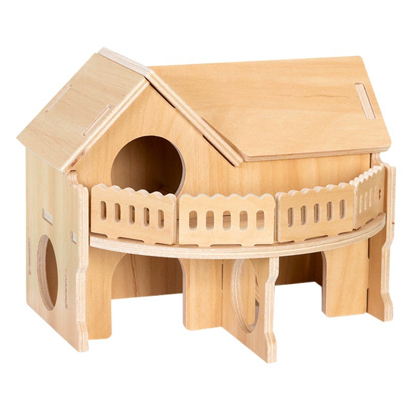 Игрушка дома из цельного дерева хомяка Акриловые аксессуары для клетки хомяка Золотая клетка для медведя Однослойные прозрачные принадлежности для виллы