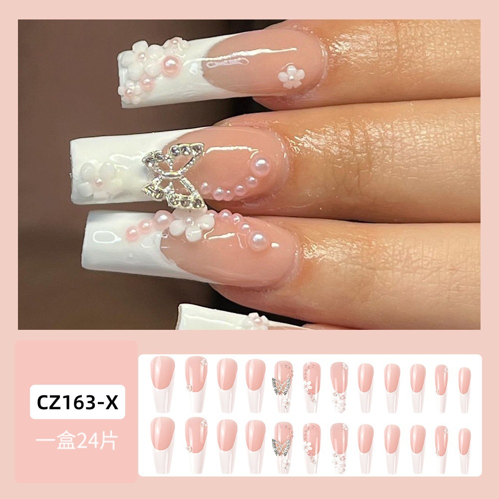 Camelia perla mariposa uñas arte falso parche de uñas europeo y americano puro deseo Luz de lujo desgaste de uñas producto terminado uñas al por mayor