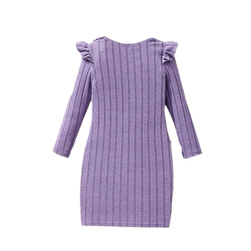 Children's Autumn/Winter Little Black Dress with Purple Butterfly Bow, Glamorous and Elegant