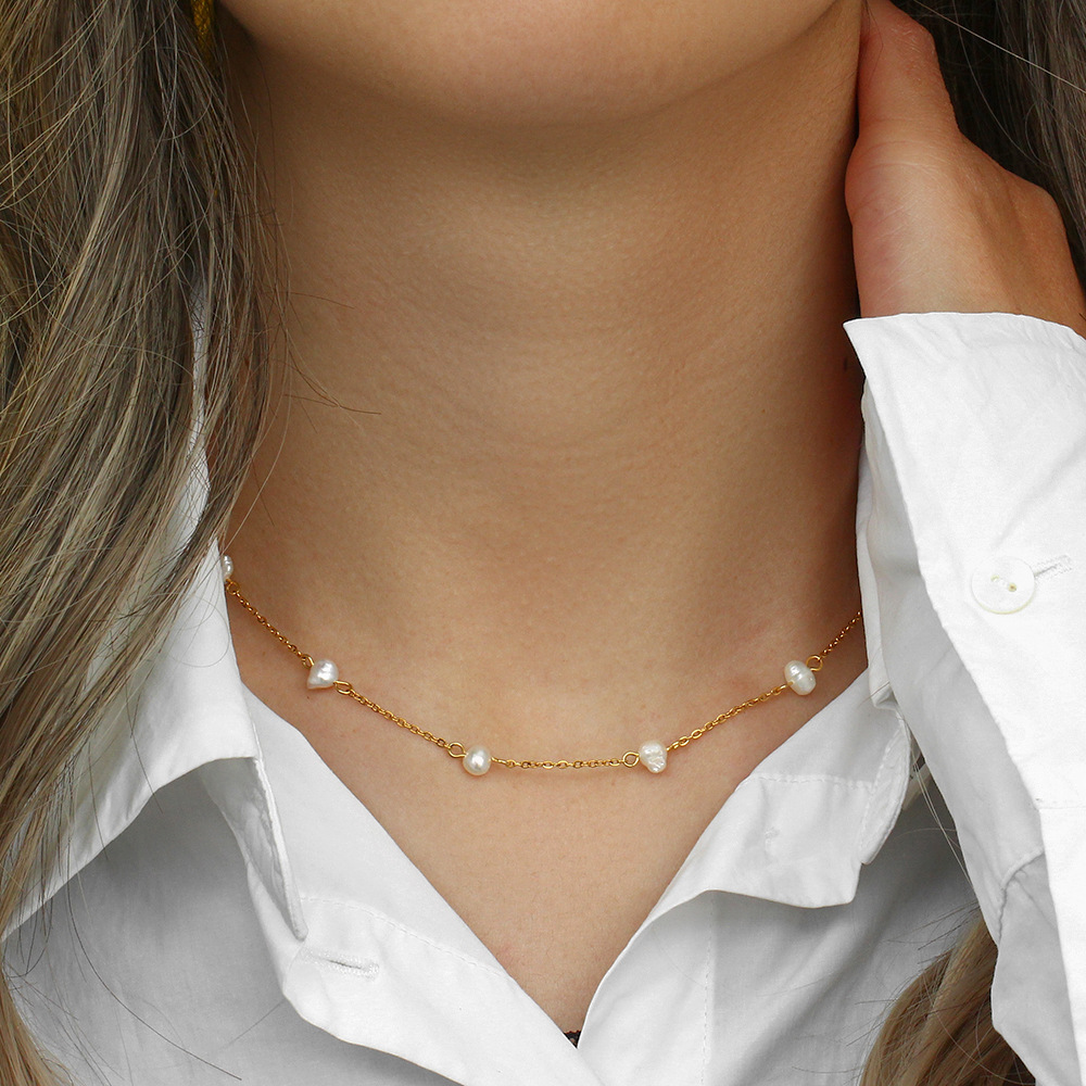 Women's Lady Geometric Stainless Steel Necklace Geometry Plating Metal Pearl Stainless Steel Necklaces display picture 7
