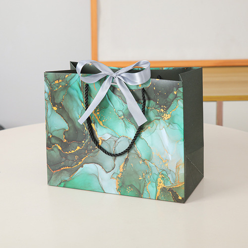 New green marble gift bag, skin care shopping bag, clothing paper bag with printed LOGO packaging bag