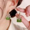 Summer fresh green zirconium, crystal, copper advanced earrings, 14 carat, high-quality style, wholesale