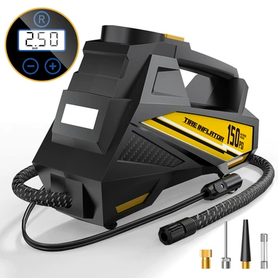 Car Air Pump, High-Power Portable Electric Tire Pump, Multi-Functional Air Pump, Portable (Hava nasosu) - smart-digital-display-blackyellow