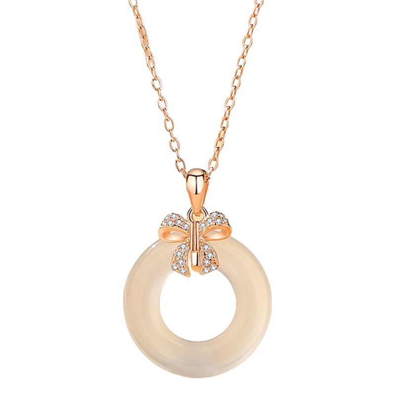 S925 plata blanco Jade hebilla de seguridad collar de moda nacional de las mujeres nuevo collar de arco chino con diamante estilo nacional joyería al por mayor