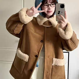 两面穿新款皮毛一体卫衣羊羔毛外套女士冬季时尚百搭加厚绒衫大衣
