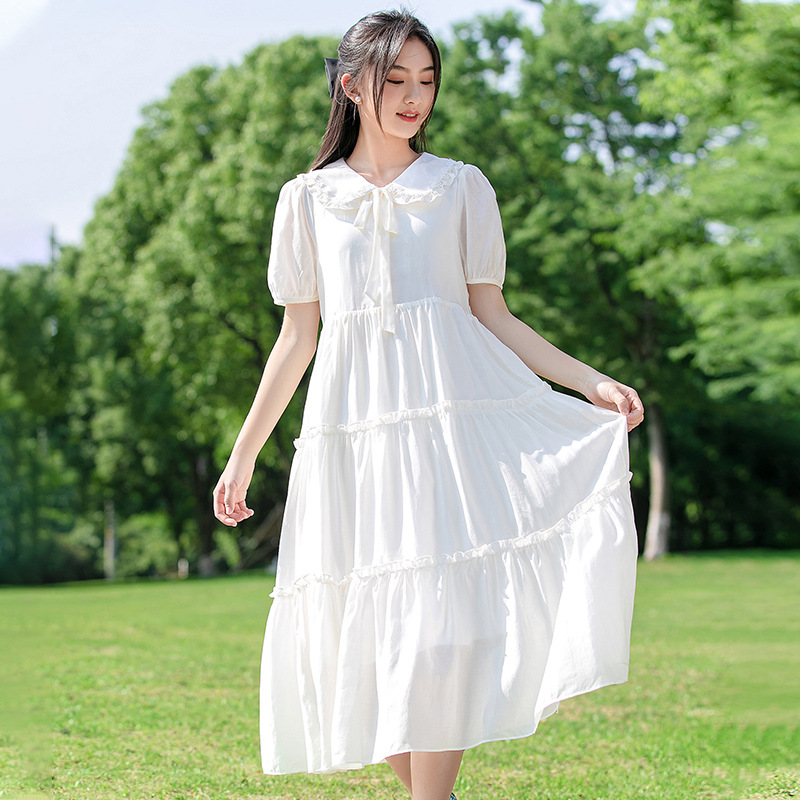 5069少女连衣裙仙气超仙森系高初中学生大童夏新款裙子白色公主裙