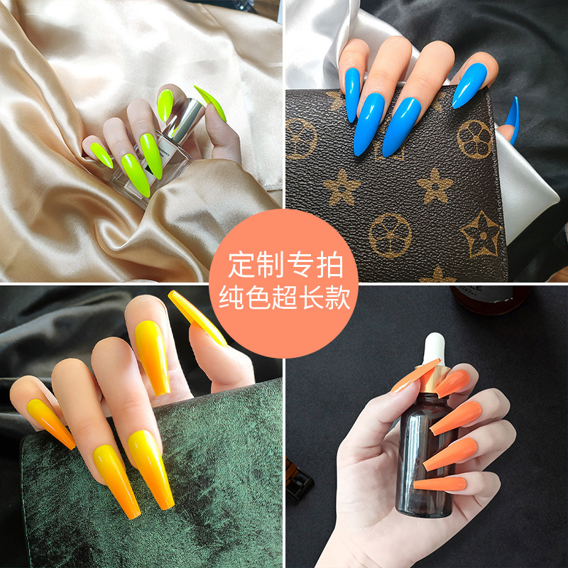 Factory wholesale nail art patch solid color ultra-long ultra-thin removable nails to map samples can be designed