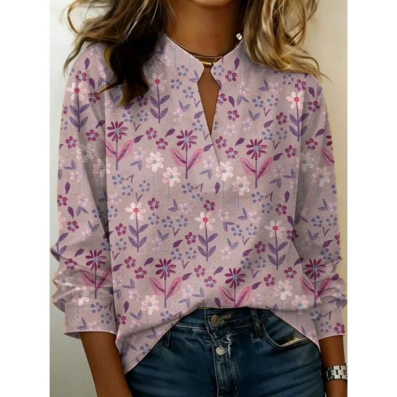 New Amazon Independent Site Cross-Border 3D Printed Fashion Retro Floral V-Neck Long-Sleeved Women's Shirt New Amazon Independent Site Cross-Border 3D Printed Fashion Retro Floral V-Neck Long-Sleeved Women's Shirt