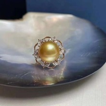 18K金钻菲律宾南洋金珠戒指11-12mm海水珍珠戒指女士首饰礼物