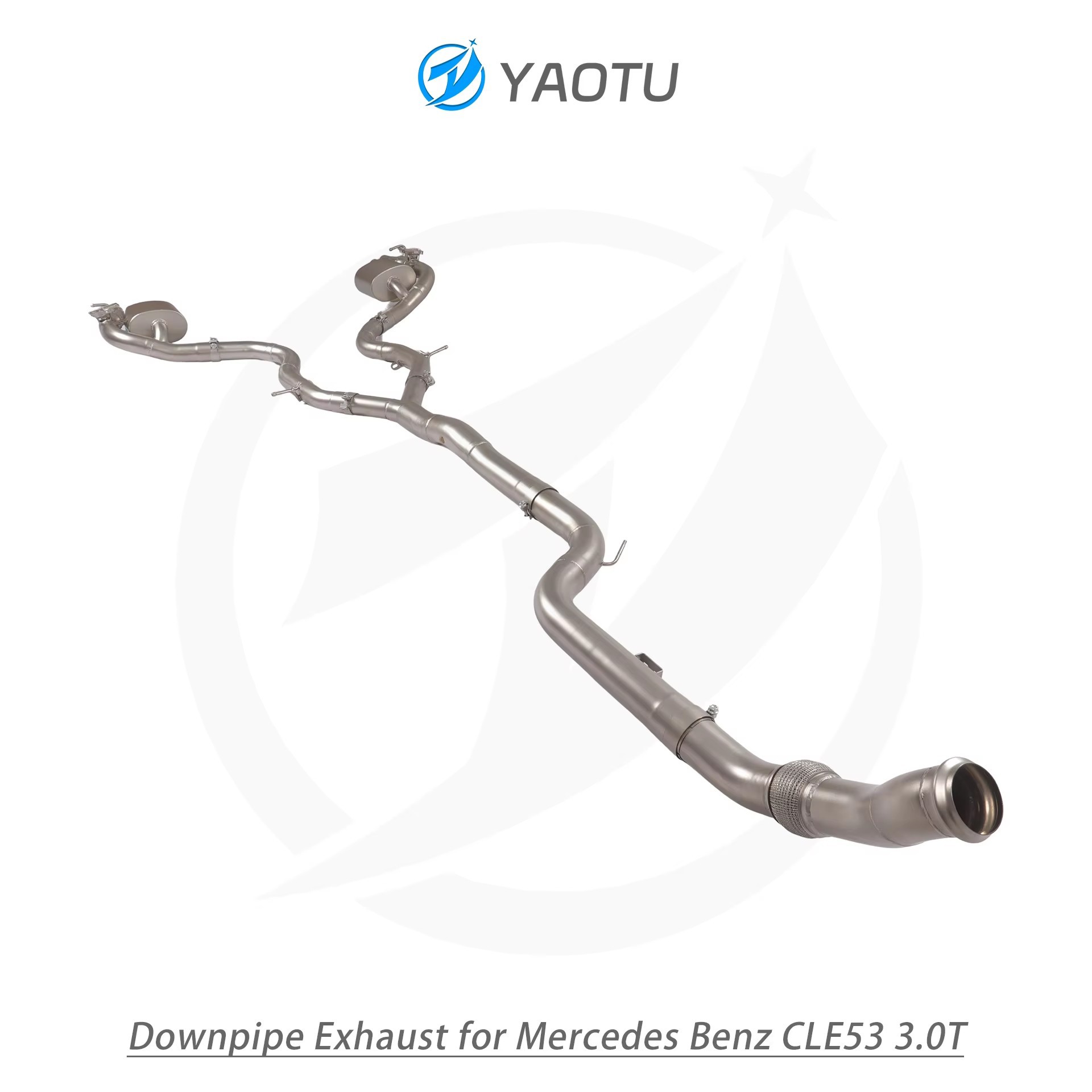 Suitable for Mercedes-Benz CLE53 3.0T, double-sided four-outlet (no tips) and dual-valve mid-tail section exhaust pipe