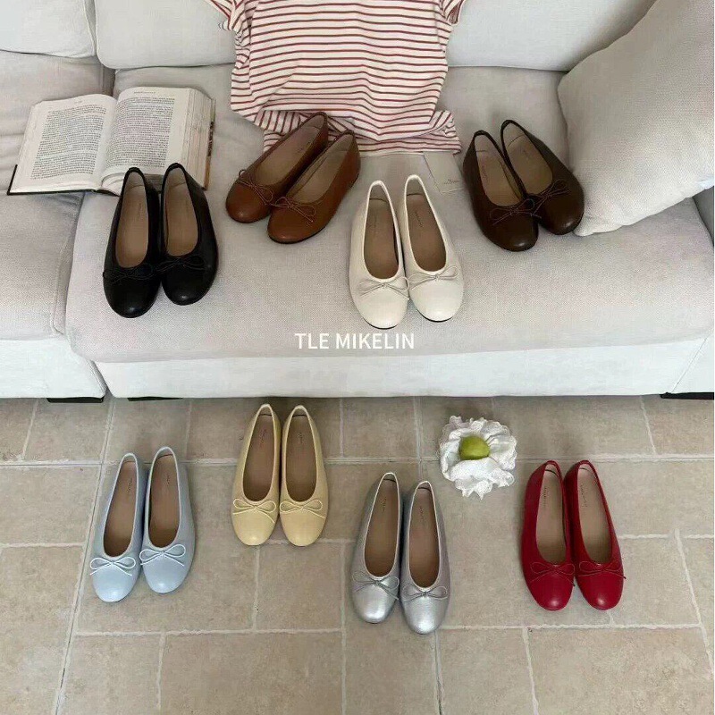 Tlemikelin Korean Girl Vibe! Gentle Style Round-Toe Bow Ballet Shoes Versatile Slip-On Shoes for Women