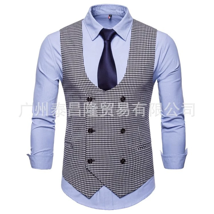 Европейский и американский экспорт, трансграничный новый мужской жилет с U-образным вырезом, модный тонкий жилет, повседневная увеличенная мужская одежда без рукавов