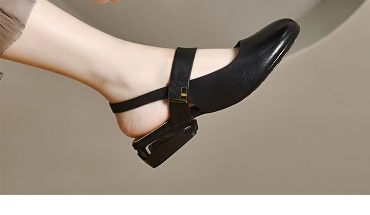 Dép da thật nữ mũi tròn bít gót thấp 3 cm quai chữ V đế mềm — Gót đen cao 3 cm chi tiết 19