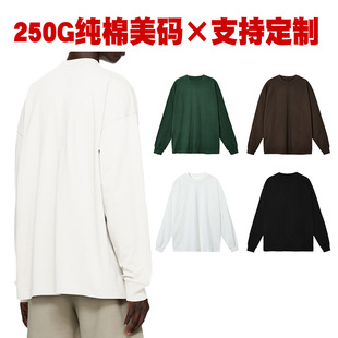 Heavy Weight 250g Pure Cotton Trendy Brand Large Off-Shoulder European and American Loose Long-Sleeved T-Shirt Cross-Border American Autumn Top Supports Printing