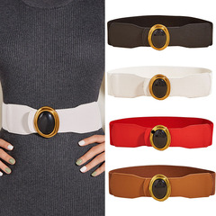 Women's Cross-border Overseas Wholesale Fashion Elastic Waistband Belt Decorated Elliptical Button Dress