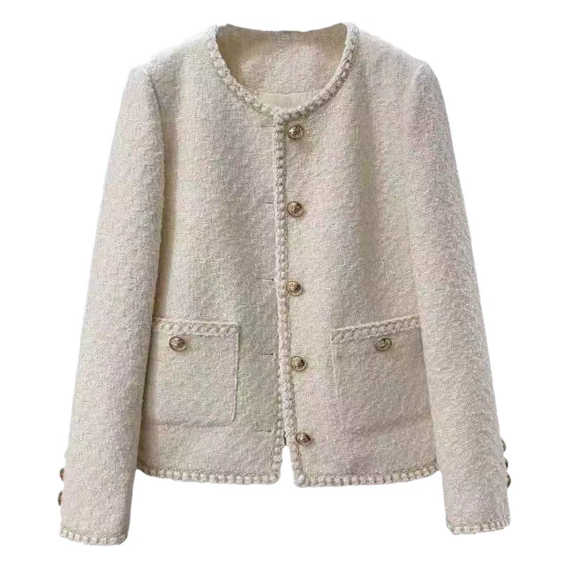 Осень и зима 2023 Новое кремово-белое французское Стильное короткое ароматное Стильное элегантное твидовое пальто в Корейском стиле для женщин