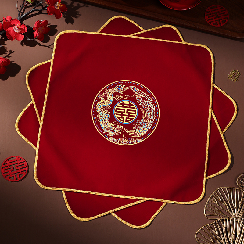 Wedding Square Scarf, Red Wedding Handkerchief with the Word "Xi", Wedding Bride's Handkerchief, Woman's Dowry, Heat-Printed Handkerchief, Wedding Supplies