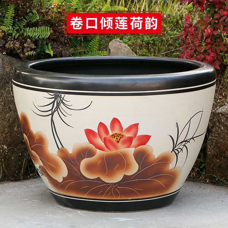 古法生态土陶瓷养金鱼缸荷花睡莲池老旧式阳台室户外庭院大号水缸|undefined