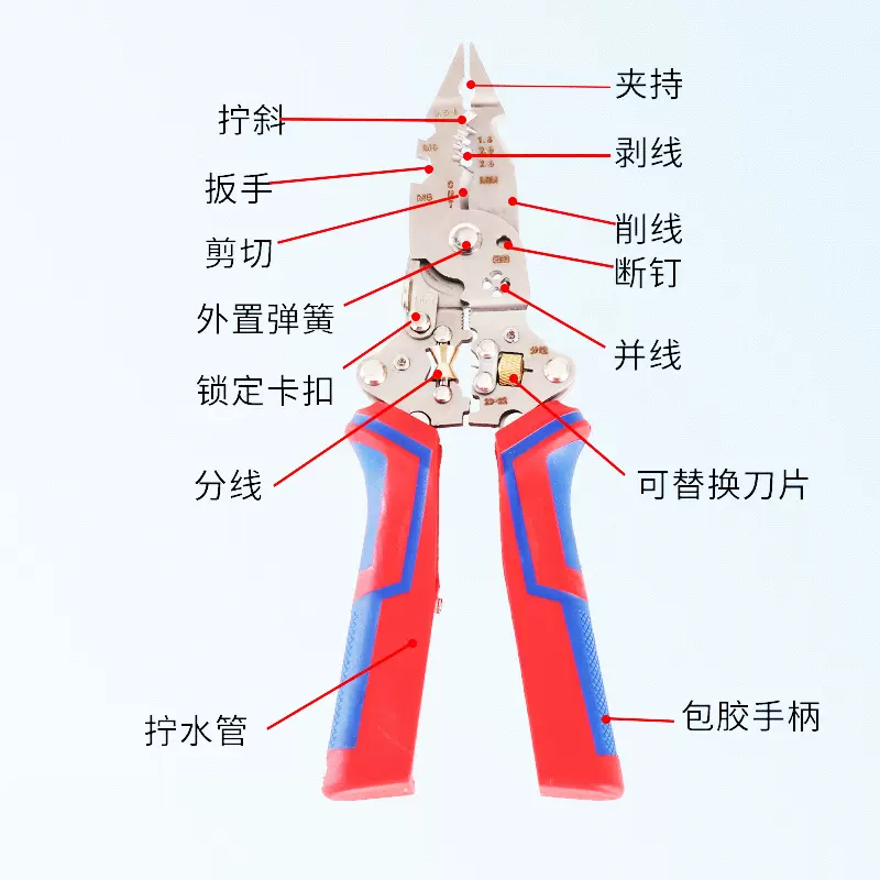 行家选电工用9合1多功能折叠电笔钳剥线钳剪线电缆线压线分线钳子