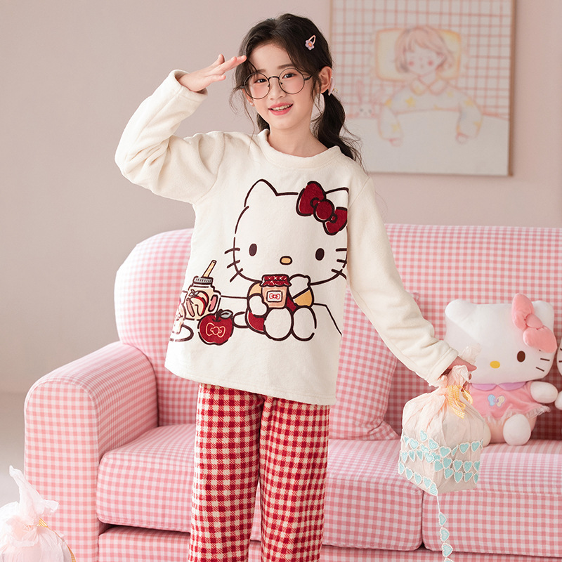 Otoño y invierno coreano para niños niñas pajamas de franela conjunto de ropa delgada para padres e hijos pesados pajamas de niños