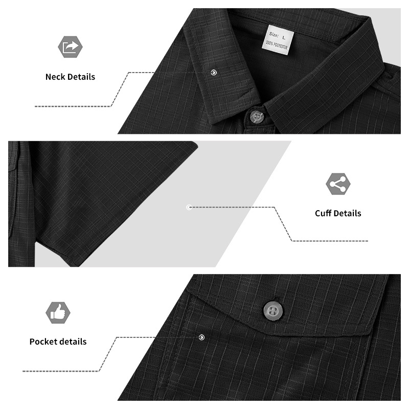 Chemise d'été à manches courtes pour homme, couleur unie, double poche, décontractée, pour les vacances_voghion.com