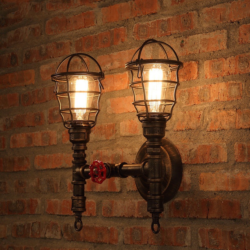 loft壁灯铁艺水管设计创意餐厅咖啡馆酒吧过道个性网状铁艺壁灯