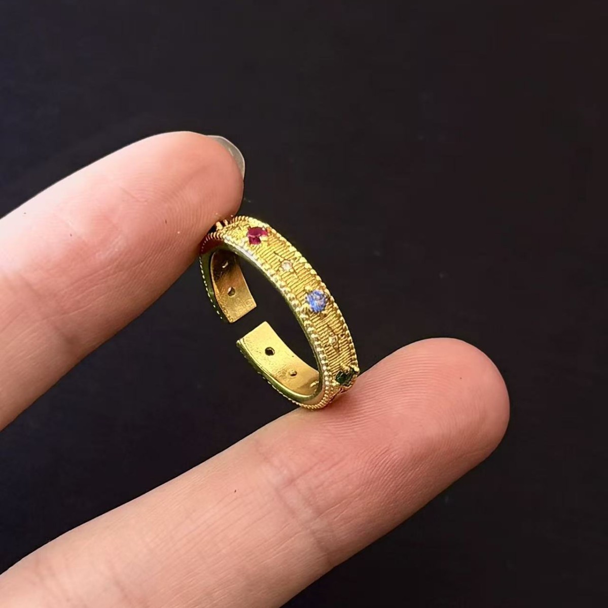 Vintage Gold-plated Sternenring Mit Bunten Steinen Für Damen_voghion.com