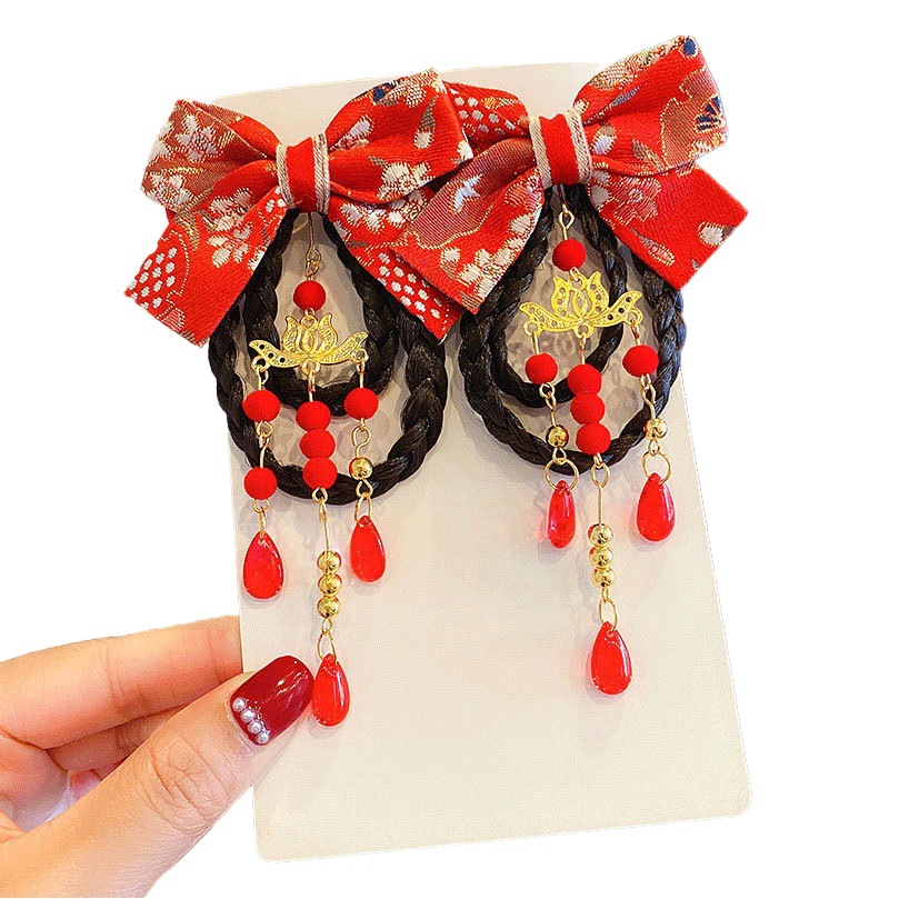 Nuevo estilo chino de los niños arco peluca hanfu horquilla estilo antiguo borla clip bebé Año Nuevo tocado al por mayor
