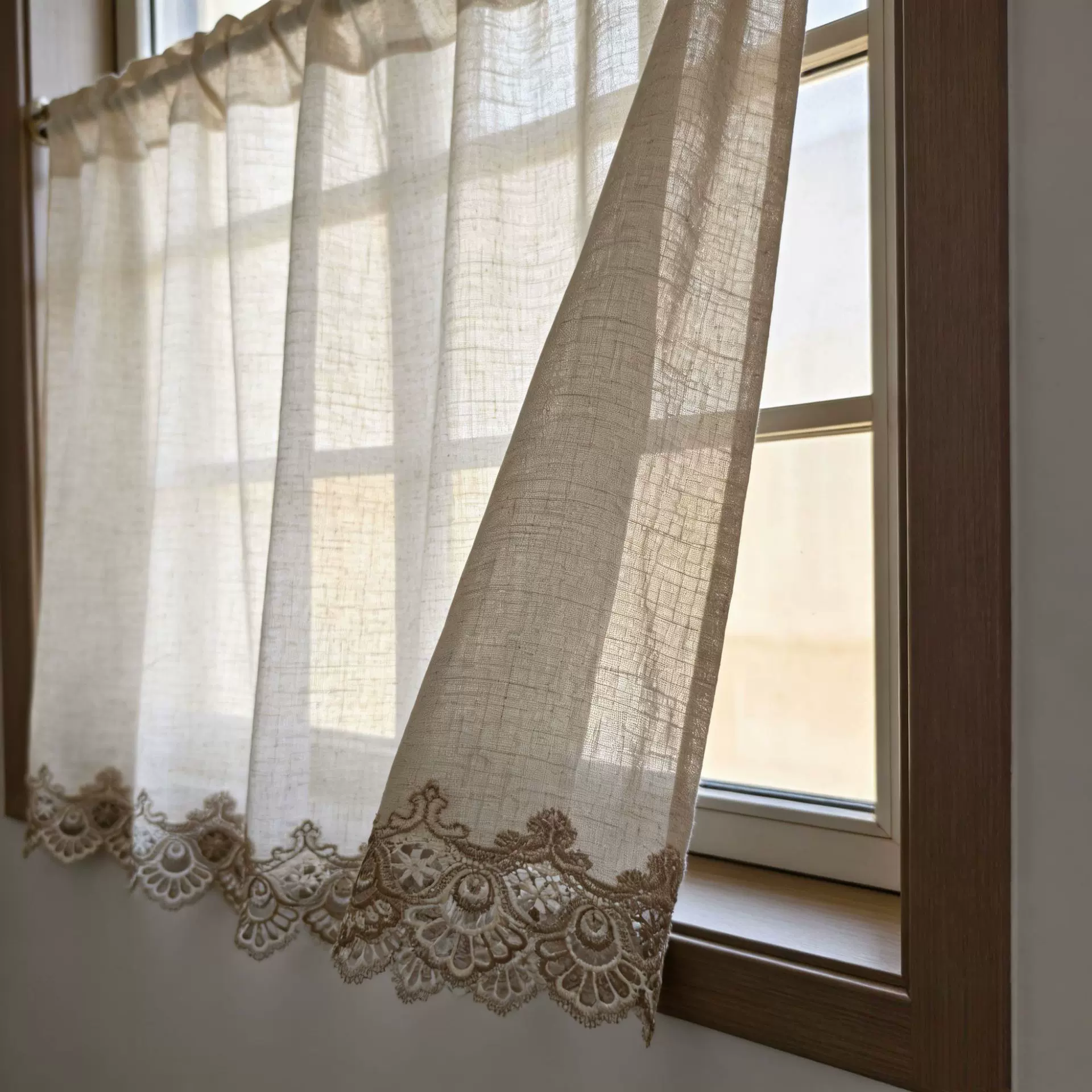 北欧简约水溶绣花半帘门帘 仿麻卫生间半遮光小窗帘 短帘 柜帘1