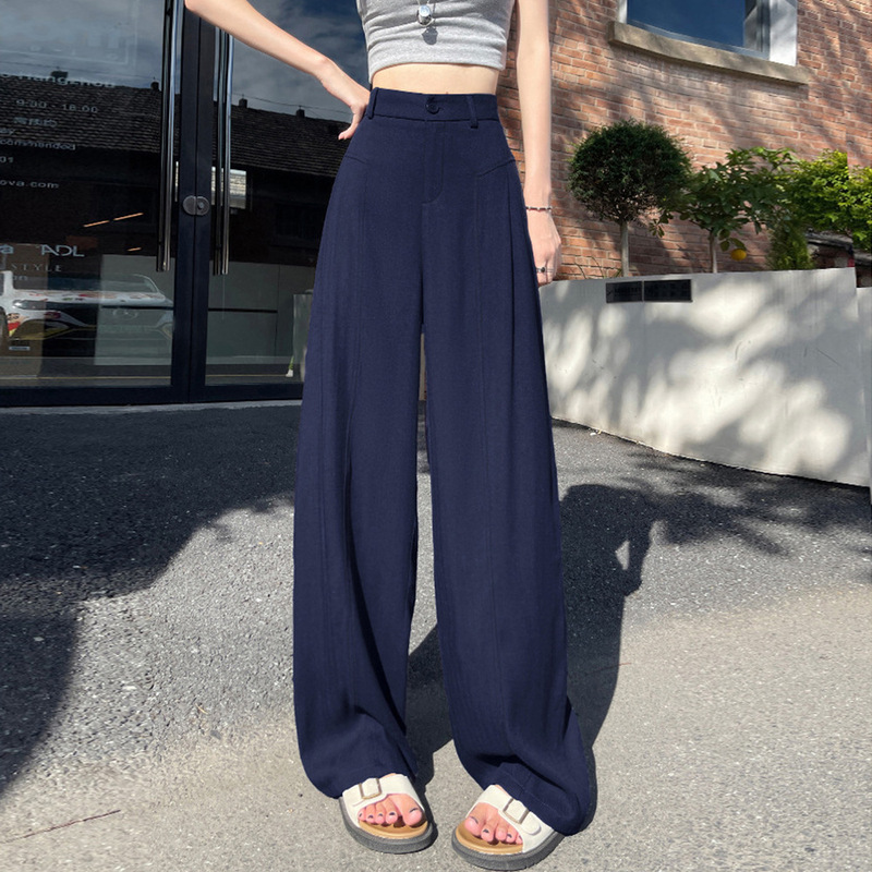 白色亚麻阔腿裤女春秋2025新款高腰垂感老钱风直筒冰丝棉麻休闲裤|undefined