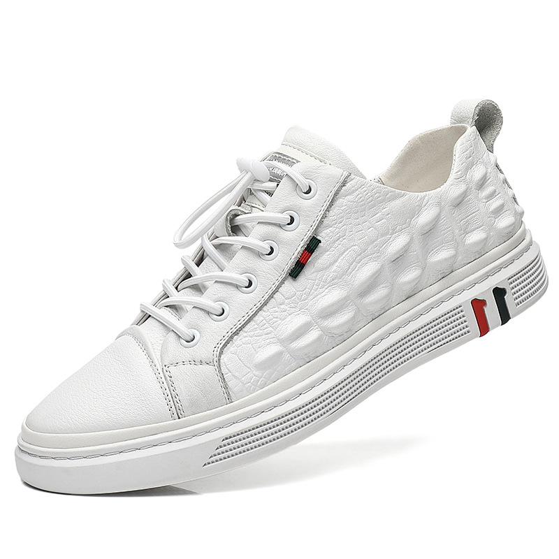 Herren Freizeitschuhe Aus Echtleder In Weiß Mit Krokodilprägung_voghion.com