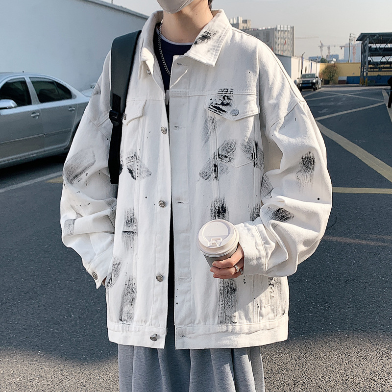 Hong Kong style Denim jacket men's winter ins fashion brand High Street coat autumn and winter oversize high-grade Ruan handsome clothes