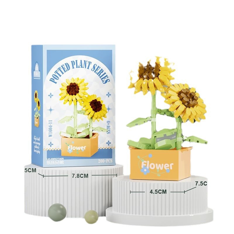Compatible con flores eternas girasoles de hibisco alta flor de maceta de montaje de bloques de construcción adornos juguetes para niños niñas