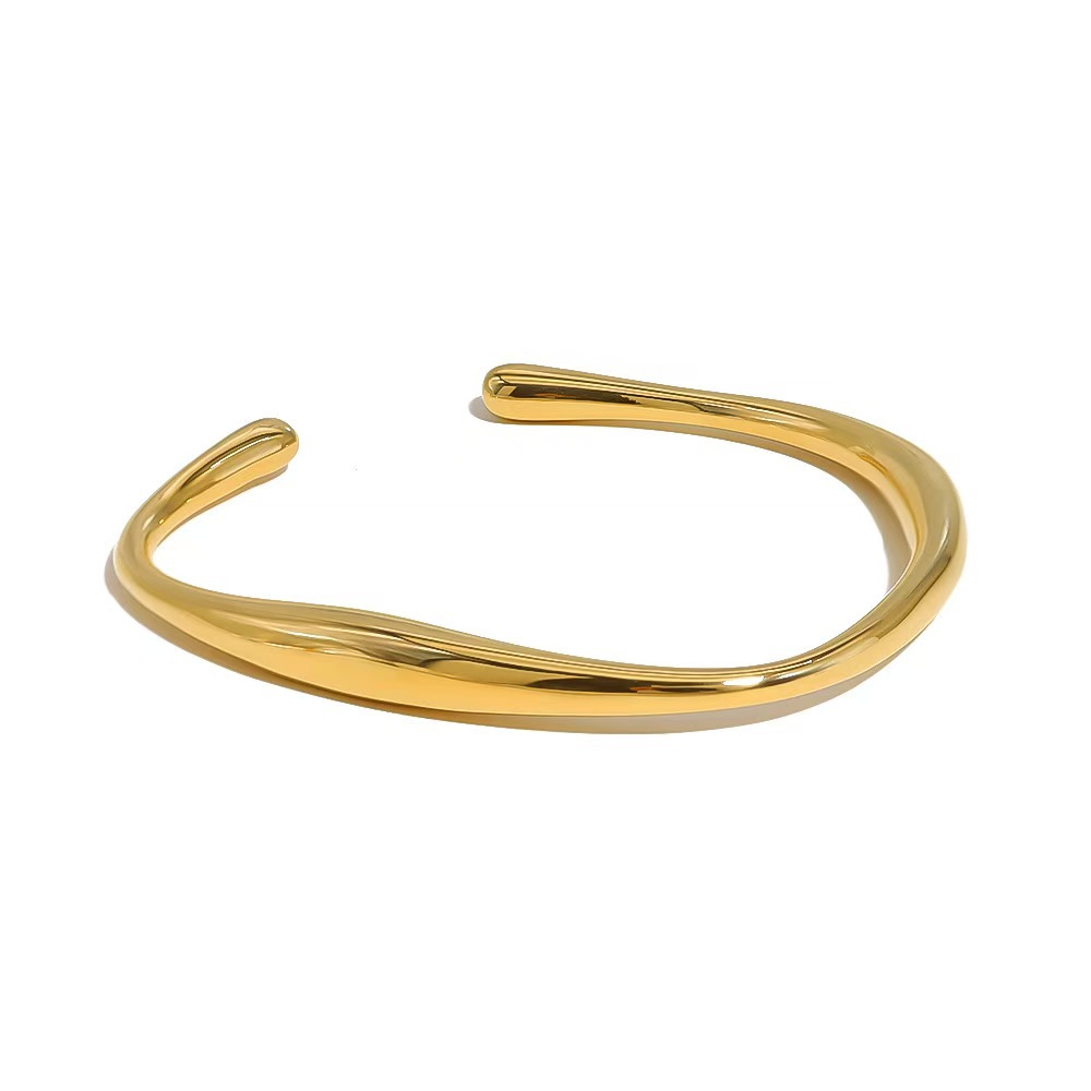 Gold Plated Titanium Steel C-shaped Open Bangle For Women_voghion.com